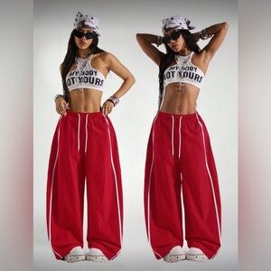 SHEIN Red Wide-Leg Pants with White Stripes (NWT)